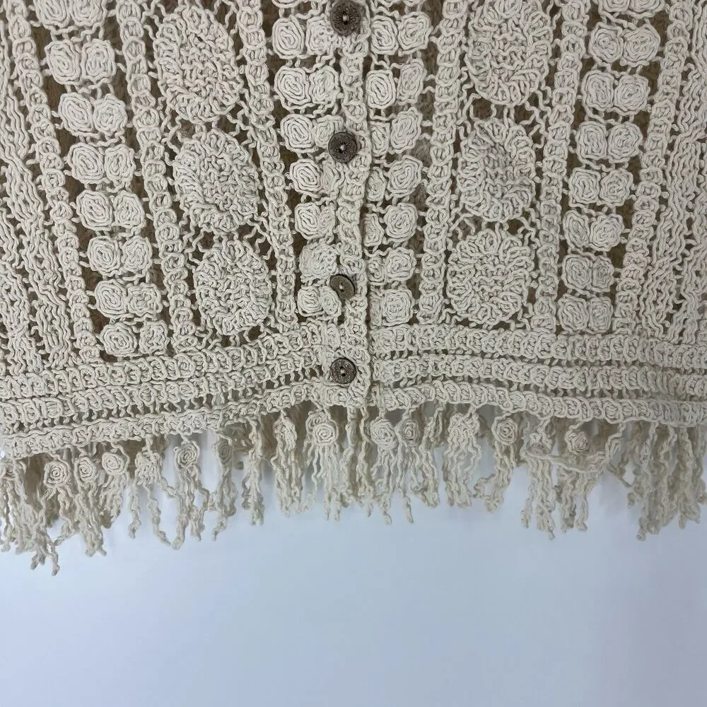 Rebellion Vest Size Small Ivory Crochet Fringe Boho Hippie Festival Cottagecore - Picture 3 of 9